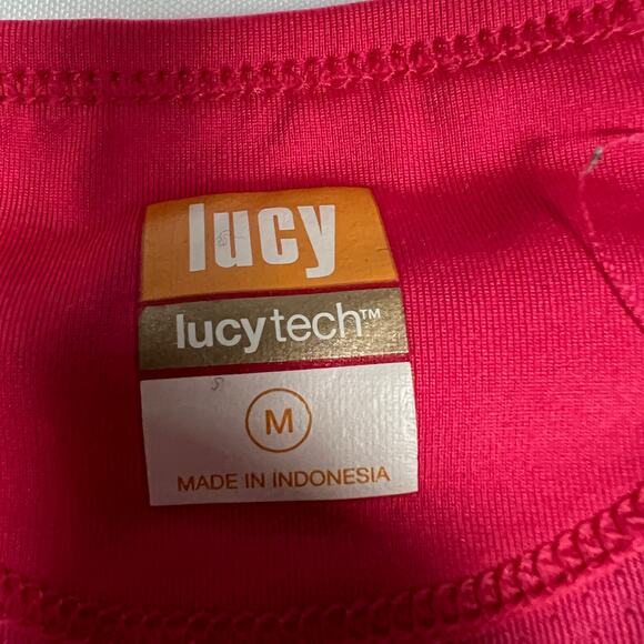 Lucy Tech Top Long Sleeve Workout Tee Stretch Active Thumbholes Pink‎ Women's M - Picture 3 of 12